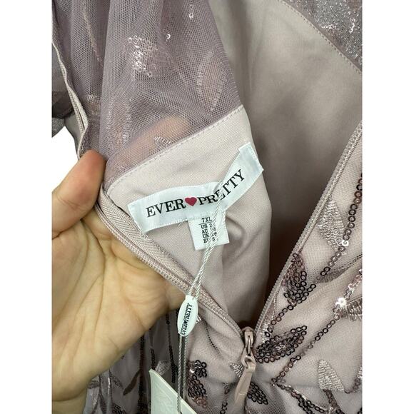 Ever Pretty Modest Light Pink Sequin Dress Gown Fairy Wedding Womens 7XL New - Picture 5 of 7